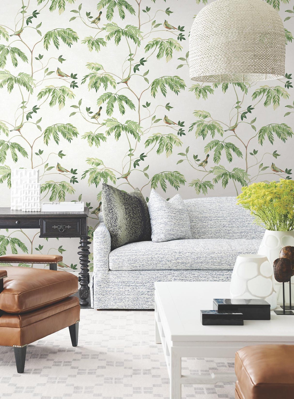 Antonina Vella Cillian Green Botanical Bird Trail Wallpaper