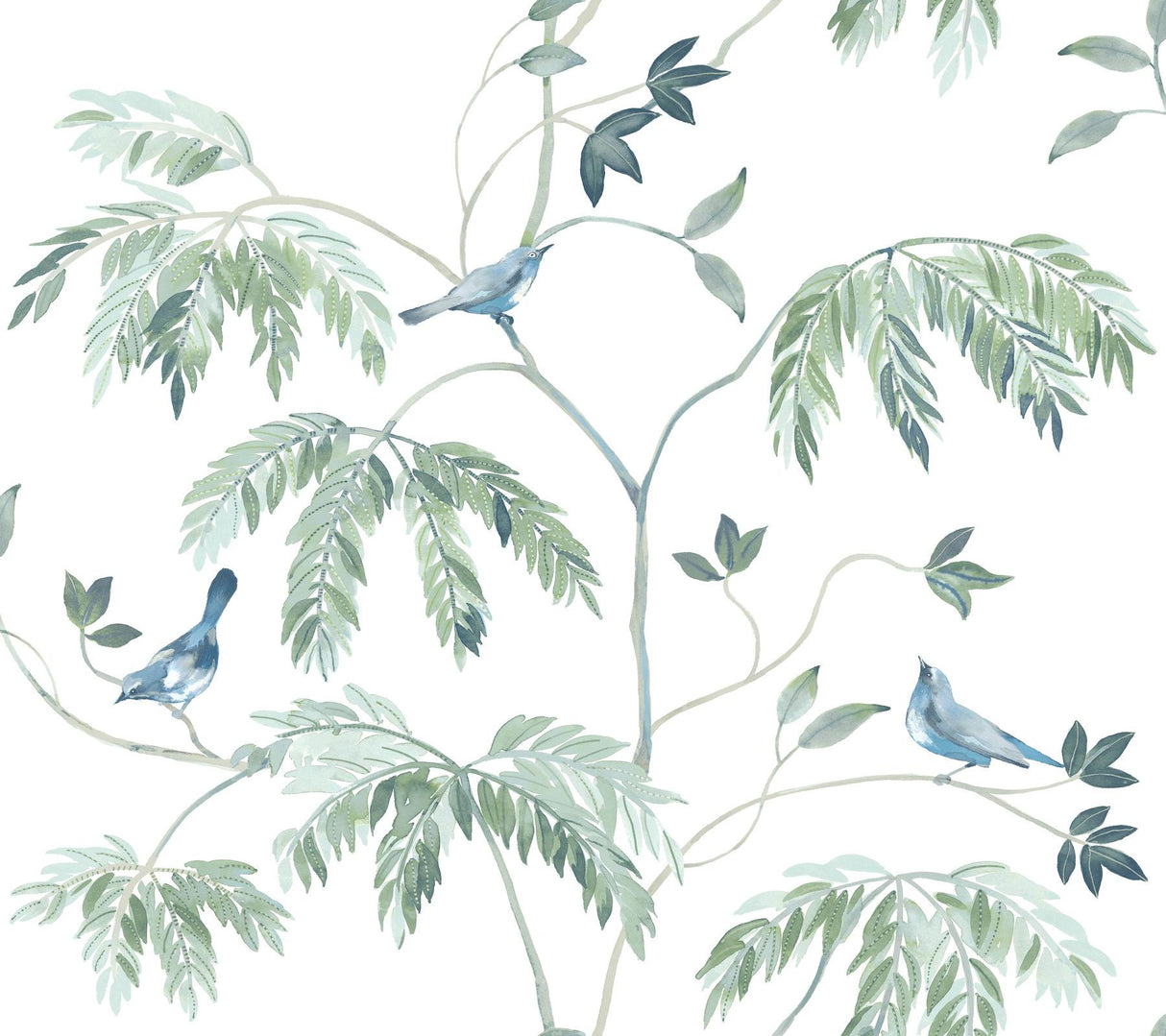 Antonina Vella Cillian Blue Botanical Bird Trail Wallpaper