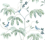 Antonina Vella Cillian Blue Botanical Bird Trail Wallpaper
