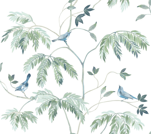 Antonina Vella Cillian Blue Botanical Bird Trail Wallpaper