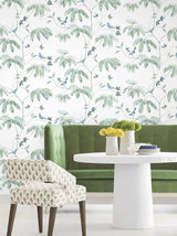 Antonina Vella Cillian Blue Botanical Bird Trail Wallpaper