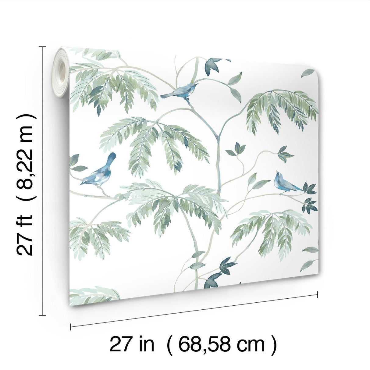 Antonina Vella Cillian Blue Botanical Bird Trail Wallpaper