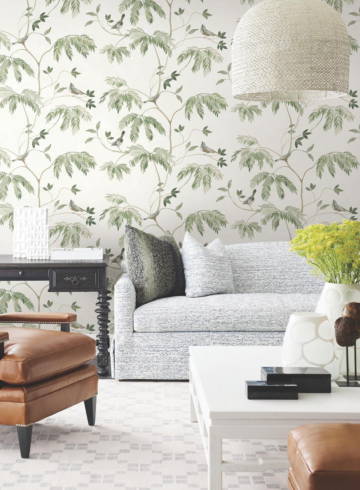 Antonina Vella Cillian Dark Green Botanical Bird Trail Wallpaper