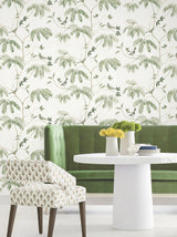 Antonina Vella Cillian Dark Green Botanical Bird Trail Wallpaper
