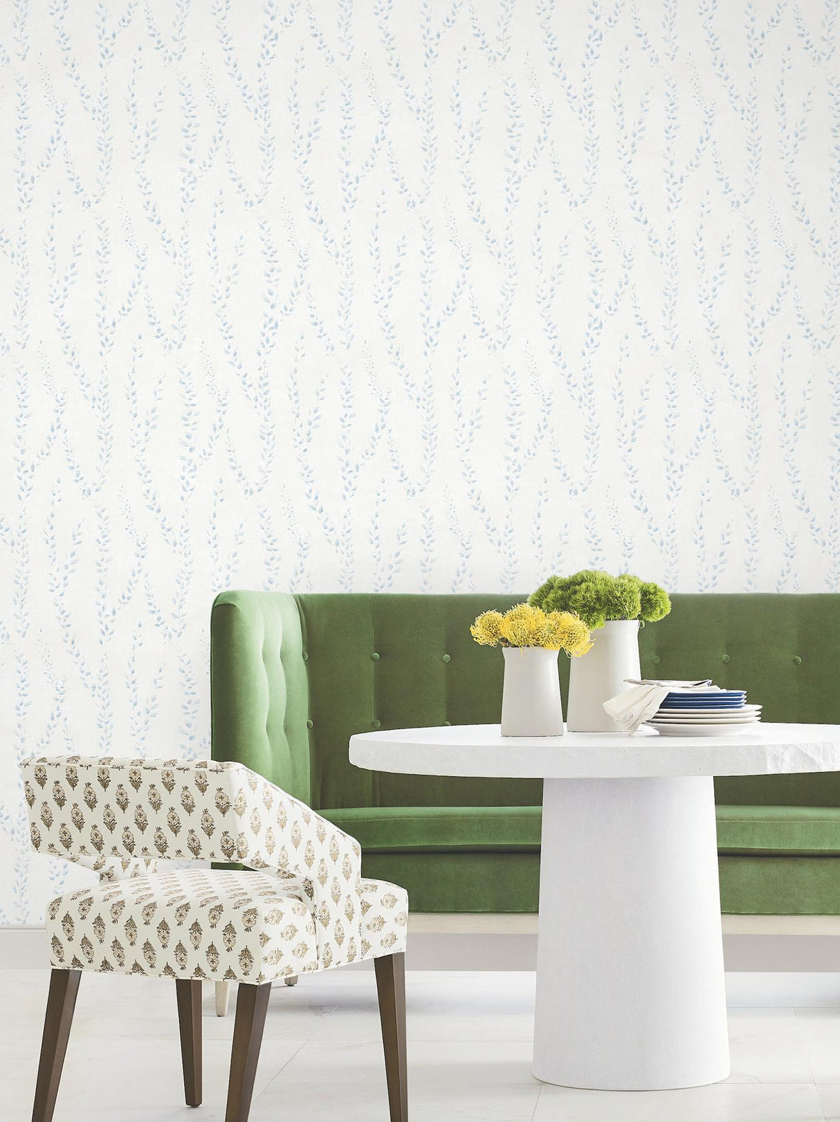 Antonina Vella Alpenrose Sky Blue Vine Wallpaper