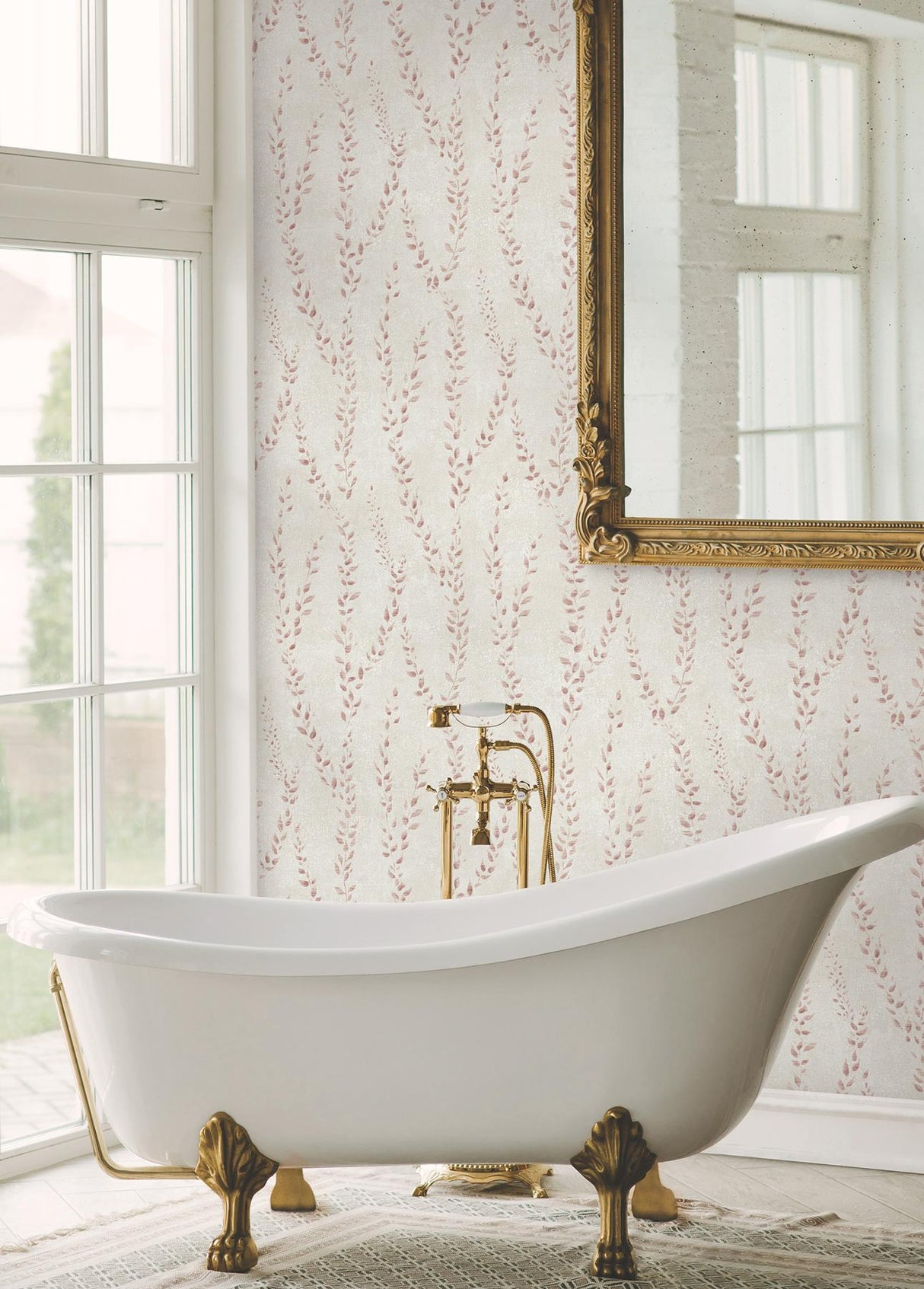 Antonina Vella Alpenrose Maroon Vine Wallpaper
