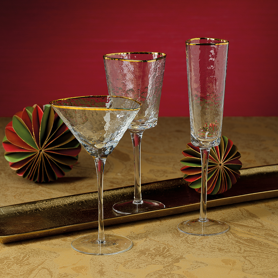Zodax Kampari Triangular Wine Glasses With Gold Rim, Set Of 4