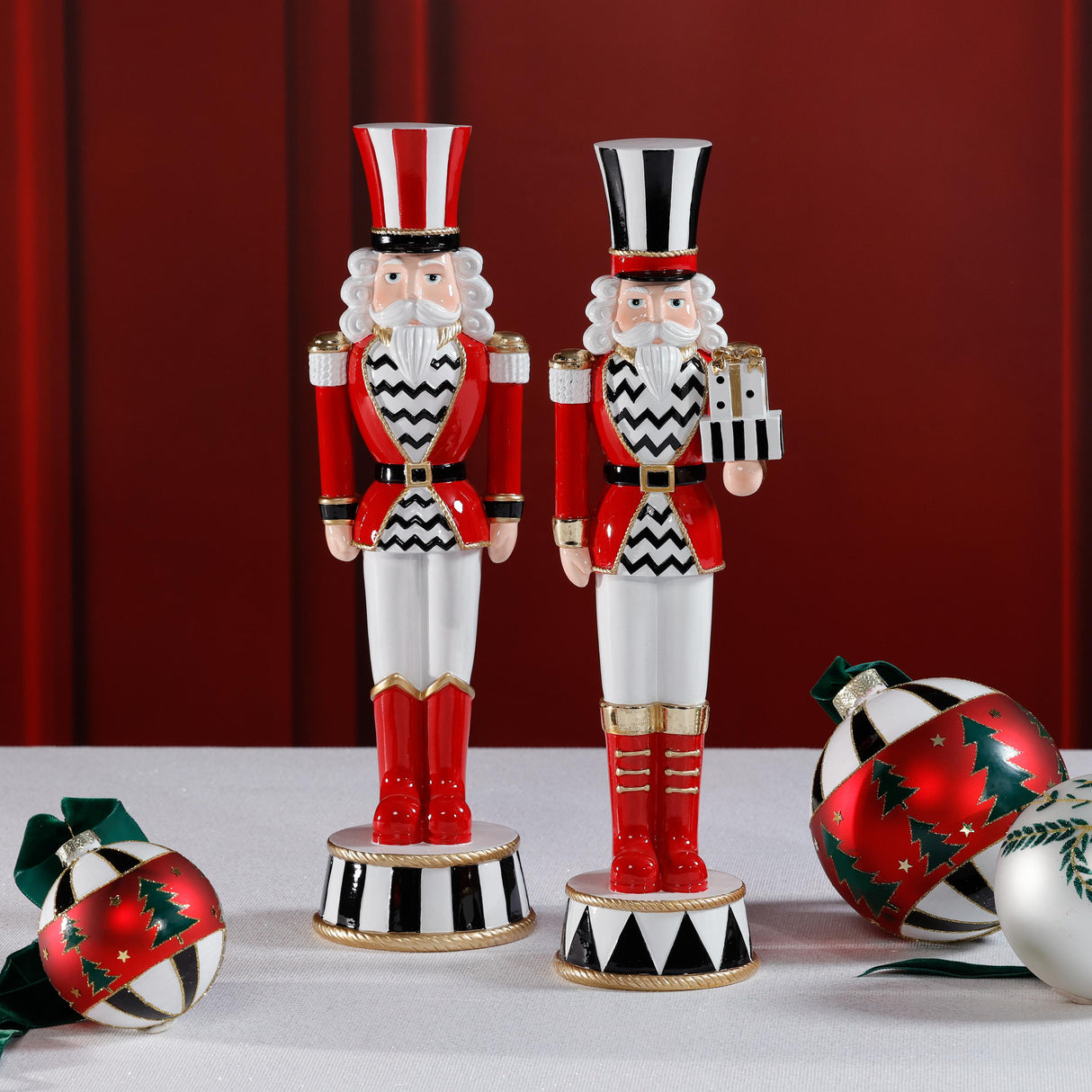 Zodax Royal Guard Christmas Figurines, Set of 2, Festive Holiday Soldier Dcor, 14.25" & 14.5" Tall