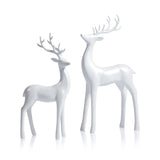 Zodax Pearl White Deer Figurines, Set of 2, Elegant Holiday Dcor, 13" & 16.5" Tall