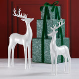 Zodax Pearl White Deer Figurines, Set of 2, Elegant Holiday Dcor, 13" & 16.5" Tall