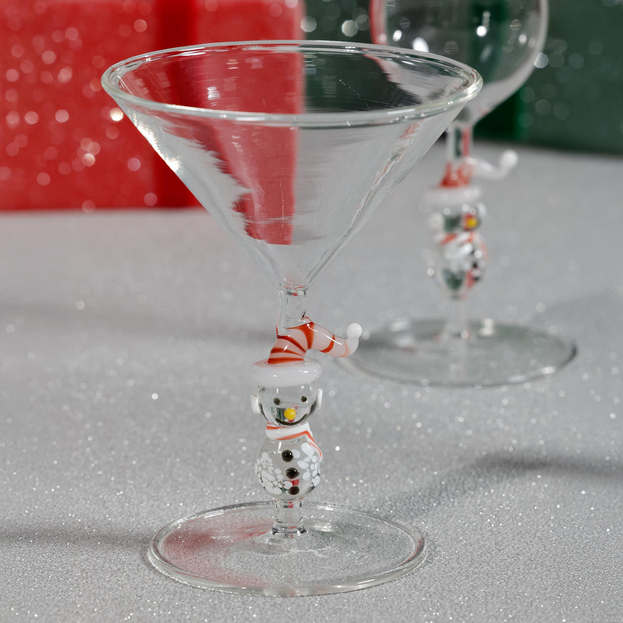 Zodax Snowman Sips Martini Glasses, Set of 4, Holiday Cocktail Glassware