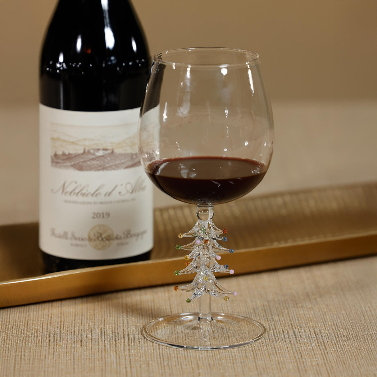 Zodax Clear Treetop Cheers Wine Glasses - Holiday Stemware, Set of 4