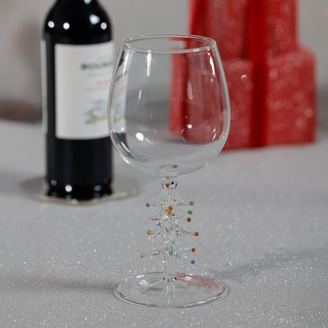Zodax Clear Treetop Cheers Wine Glasses - Holiday Stemware, Set of 4