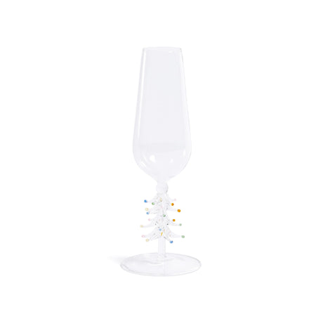 Zodax Clear Treetop Cheers Glass Champagne Flutes - Holiday Stemware, Set of 4