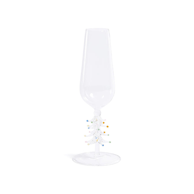 Zodax Clear Treetop Cheers Glass Champagne Flutes - Holiday Stemware, Set of 4