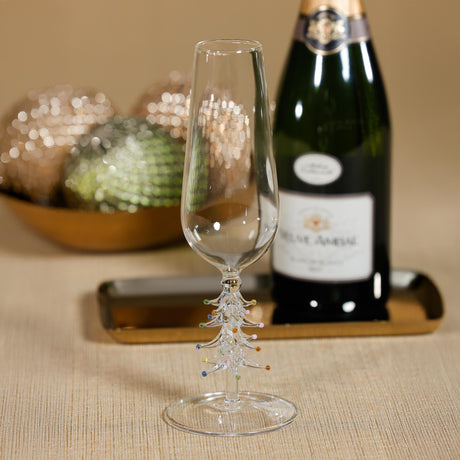 Zodax Clear Treetop Cheers Glass Champagne Flutes - Holiday Stemware, Set of 4