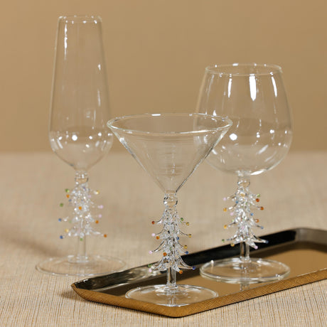 Zodax Clear Treetop Cheers Glass Champagne Flutes - Holiday Stemware, Set of 4