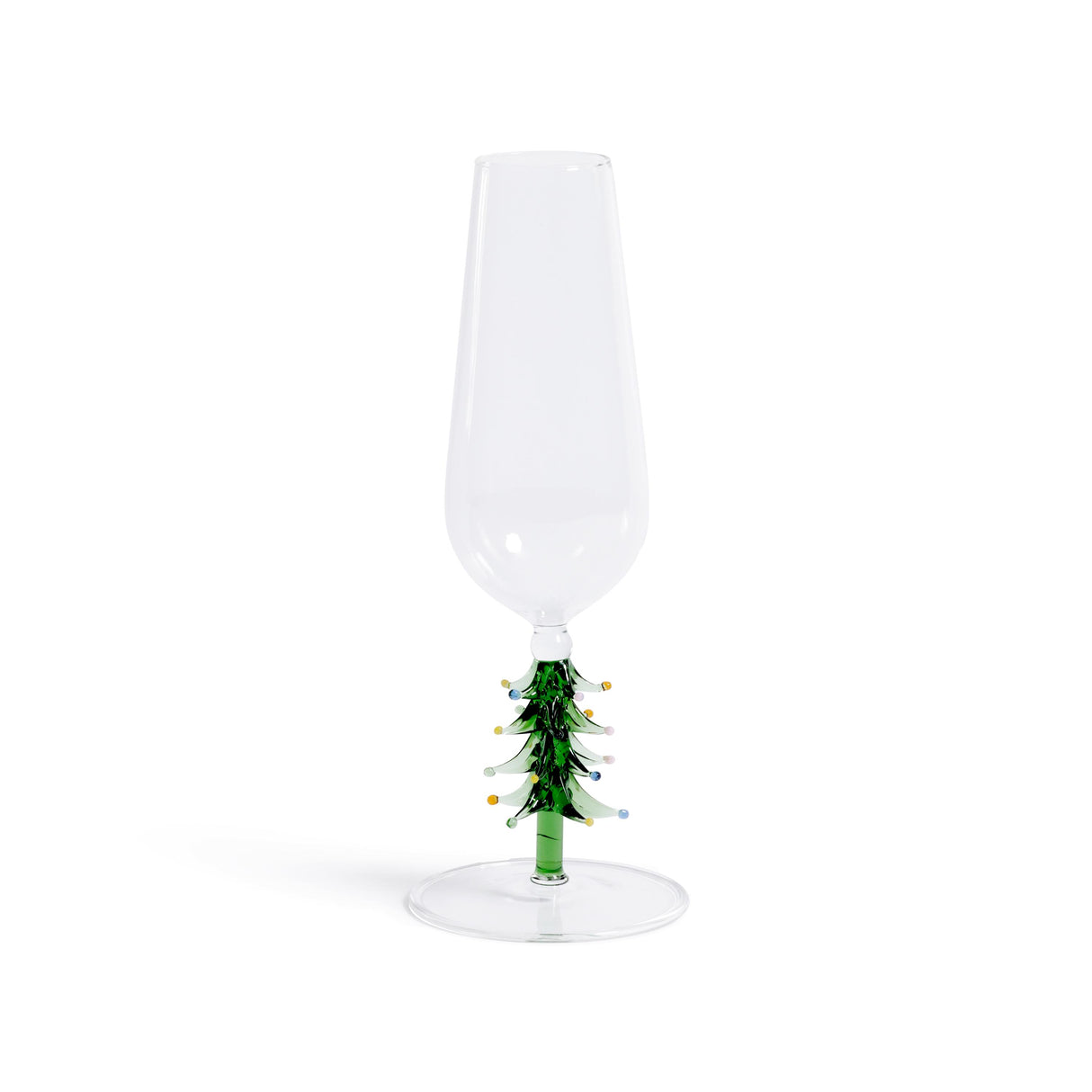 Zodax Green Treetop Cheers Glass Champagne Flutes - Holiday Stemware, Set of 4