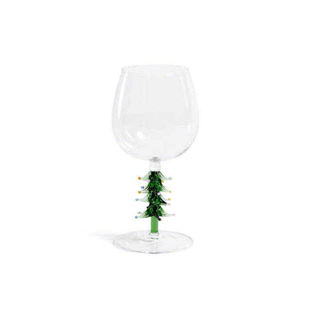 Zodax Green Treetop Cheers Wine Glasses - Holiday Stemware, Set of 4