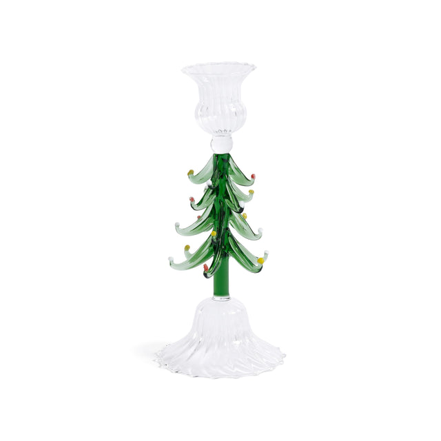 Zodax 8.25" Clear & Green Holiday Tree Taper Candle Holders, Set of 4