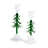 Zodax 8.25" Clear & Green Holiday Tree Taper Candle Holders, Set of 4