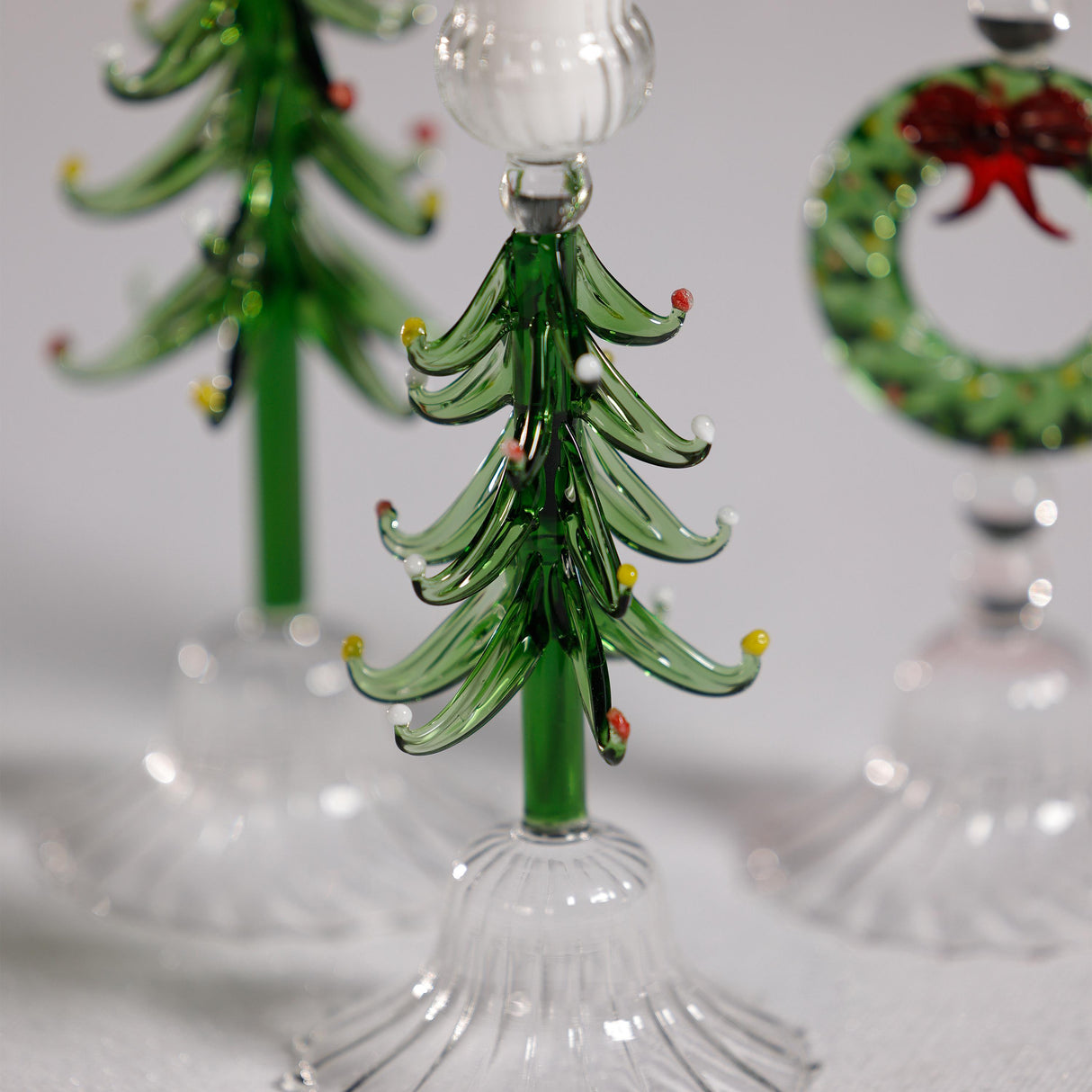 Zodax 8.25" Clear & Green Holiday Tree Taper Candle Holders, Set of 4