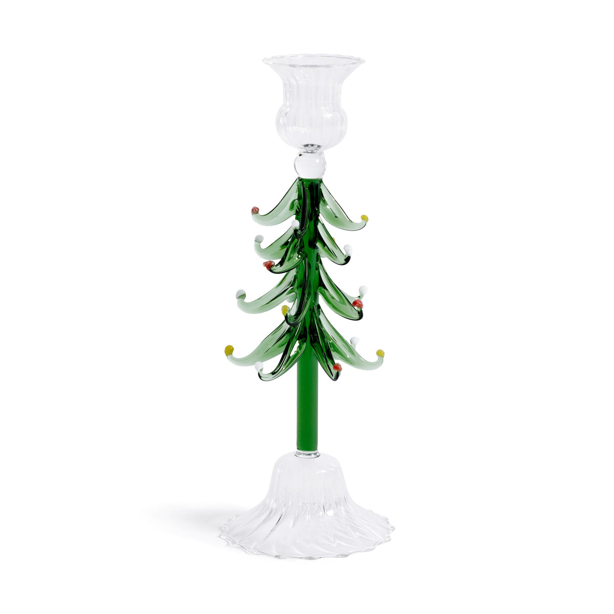 Zodax 9.25" Clear & Green Holiday Tree Taper Candle Holders, Set of 4