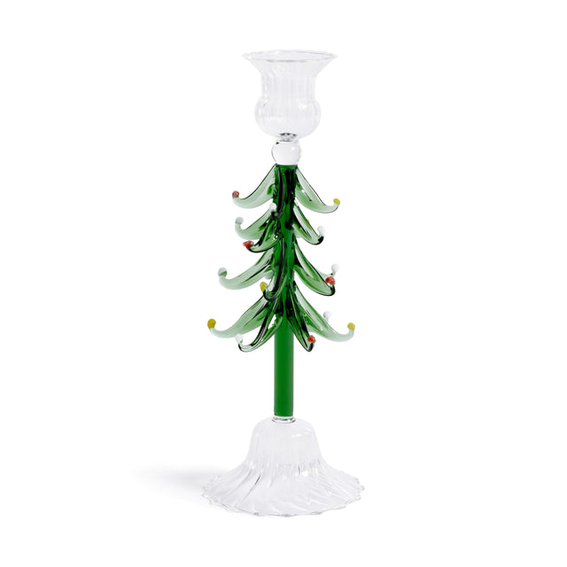 Zodax 9.25" Clear & Green Holiday Tree Taper Candle Holders, Set of 4