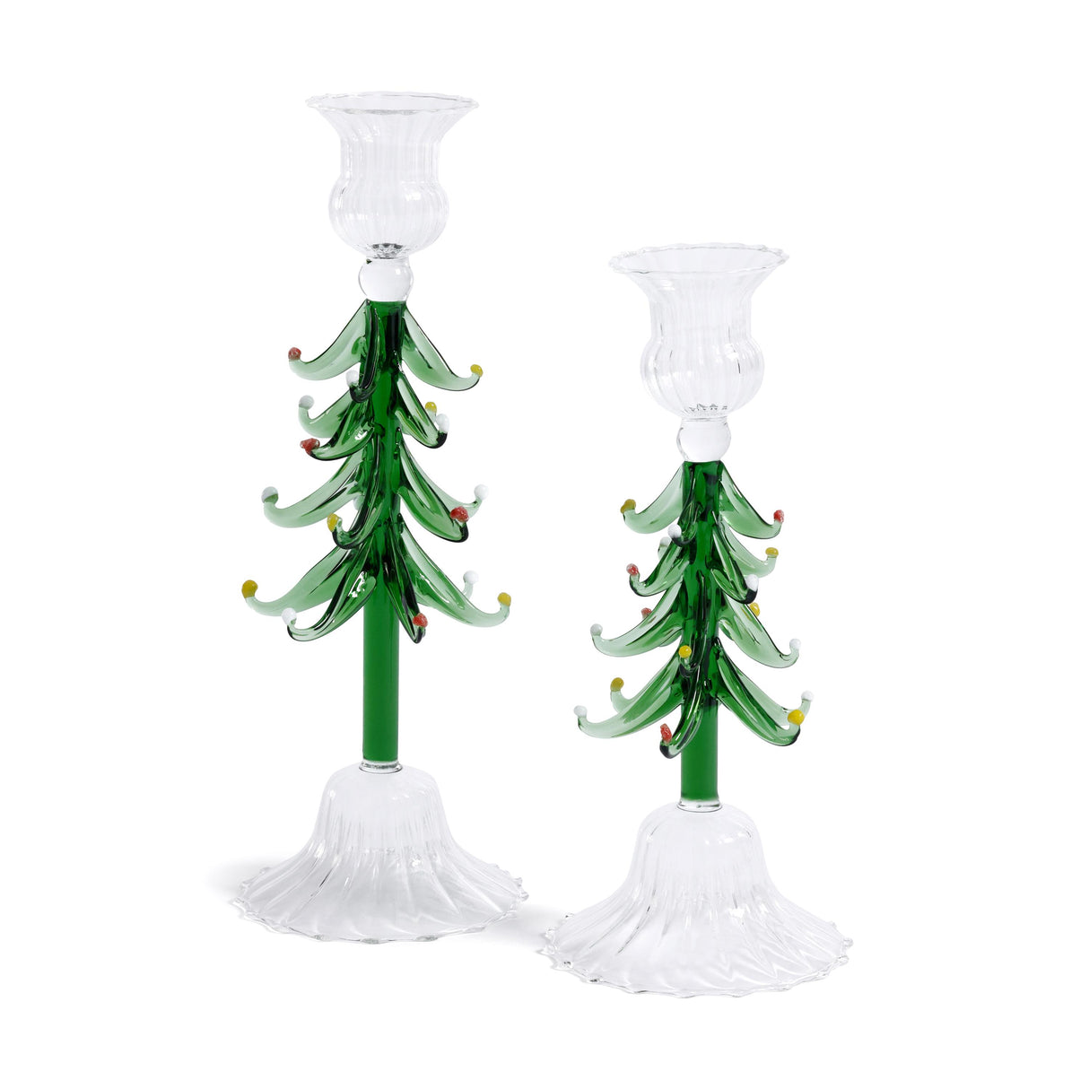 Zodax 9.25" Clear & Green Holiday Tree Taper Candle Holders, Set of 4