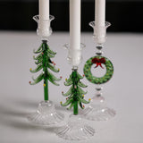 Zodax 9.25" Clear & Green Holiday Tree Taper Candle Holders, Set of 4