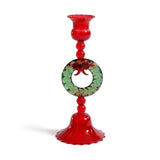 Zodax Red & Green Holiday Wreath Taper Candle Holders, Set of 4