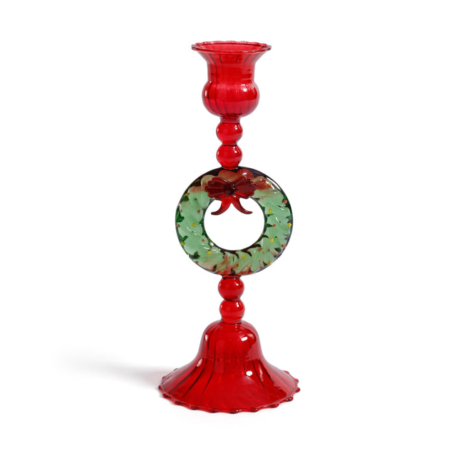 Zodax Red & Green Holiday Wreath Taper Candle Holders, Set of 4