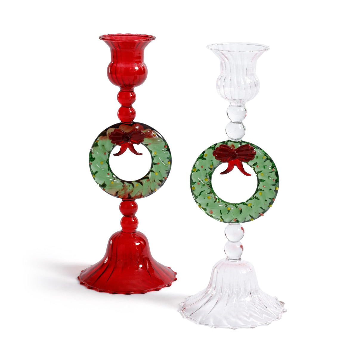 Zodax Red & Green Holiday Wreath Taper Candle Holders, Set of 4