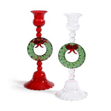 Zodax Red & Green Holiday Wreath Taper Candle Holders, Set of 4