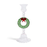 Zodax Clear & Green Holiday Wreath Taper Candle Holders, Set of 4