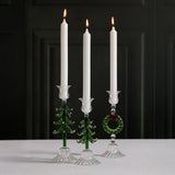 Zodax Clear & Green Holiday Wreath Taper Candle Holders, Set of 4