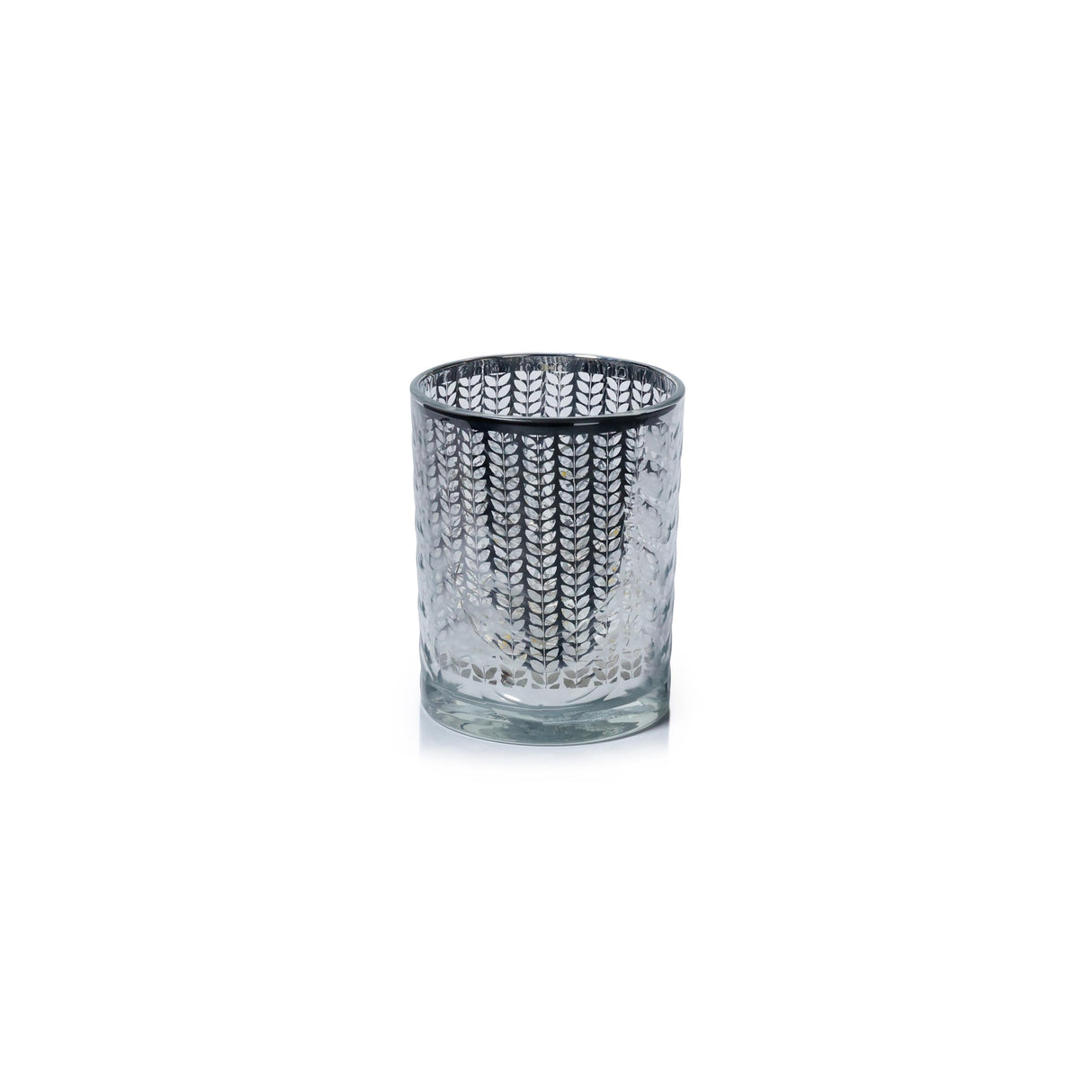 Zodax Silver Laser-Etched Metallic Glass Hurricane Candle Holders, Set of 2