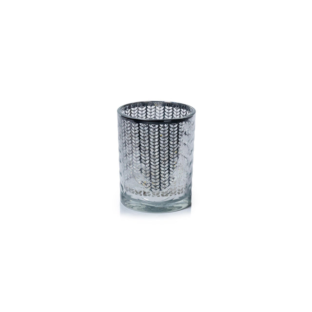 Zodax Silver Laser-Etched Metallic Glass Hurricane Candle Holders, Set of 2