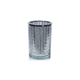 Zodax 7" Silver Laser-Etched Metallic Glass Hurricane Candle Holder