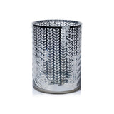 Zodax 9.5" Silver Laser-Etched Metallic Glass Hurricane Candle Holder