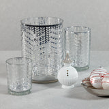 Zodax 9.5" Silver Laser-Etched Metallic Glass Hurricane Candle Holder