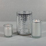 Zodax 9.5" Silver Laser-Etched Metallic Glass Hurricane Candle Holder