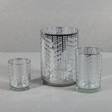 Zodax 9.5" Silver Laser-Etched Metallic Glass Hurricane Candle Holder