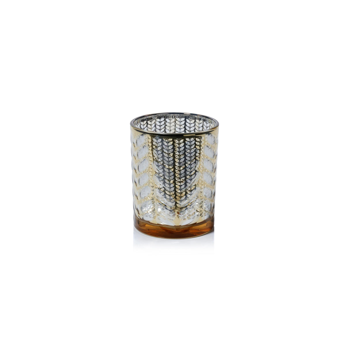 Zodax Gold Laser-Etched Metallic Glass Hurricane Candle Holders, Set of 2