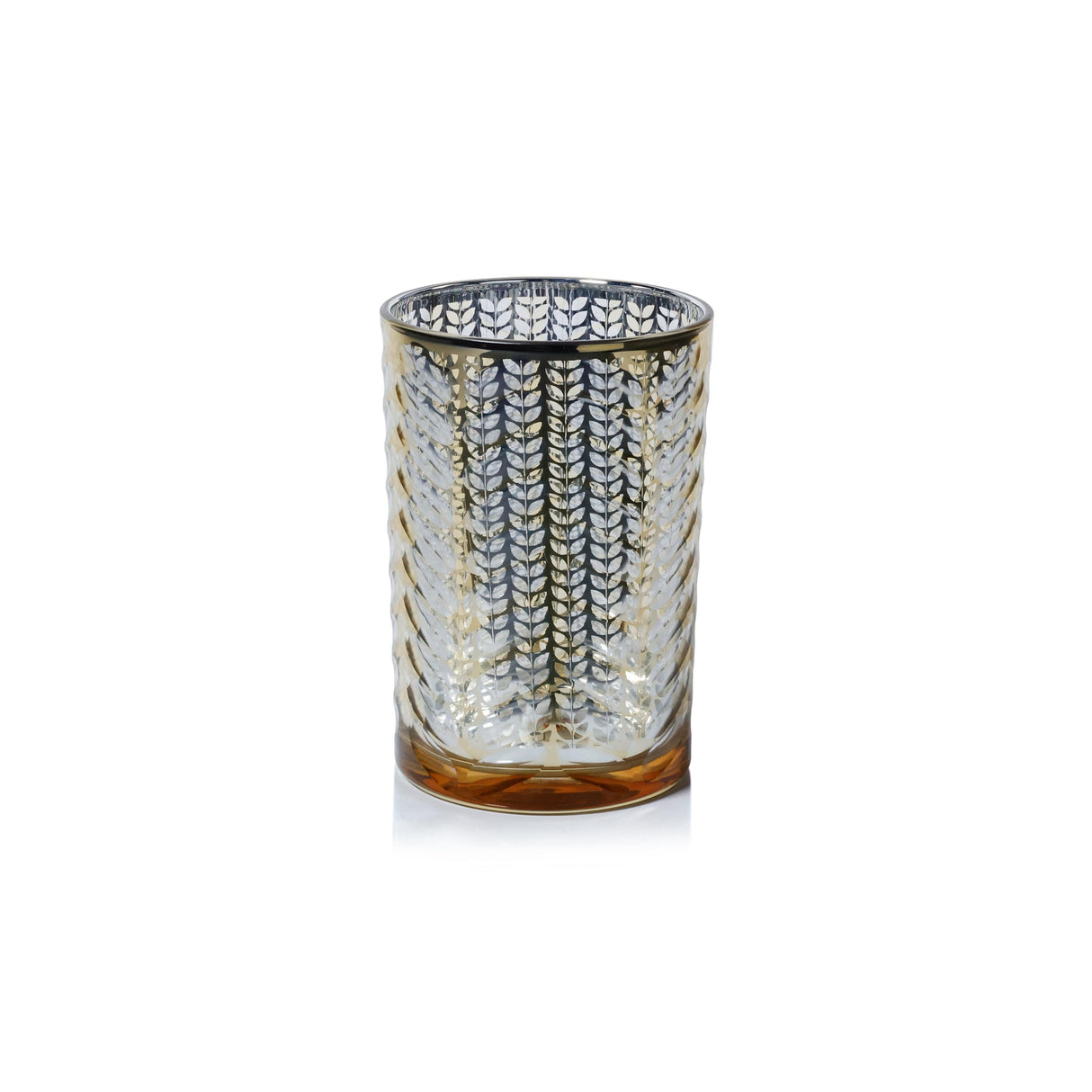 Zodax 7" Gold Laser-Etched Metallic Glass Hurricane Candle Holder