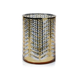 Zodax 9.5" Gold Laser-Etched Metallic Glass Hurricane Candle Holder