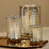 Zodax 9.5" Gold Laser-Etched Metallic Glass Hurricane Candle Holder
