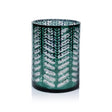 Zodax 9.5" Green Laser-Etched Metallic Glass Hurricane Candle Holder