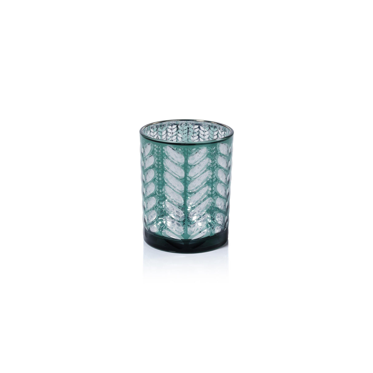 Zodax Green Laser-Etched Metallic Glass Hurricane Candle Holders, Set of 2