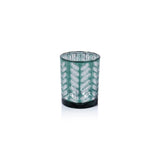 Zodax Green Laser-Etched Metallic Glass Hurricane Candle Holders, Set of 2